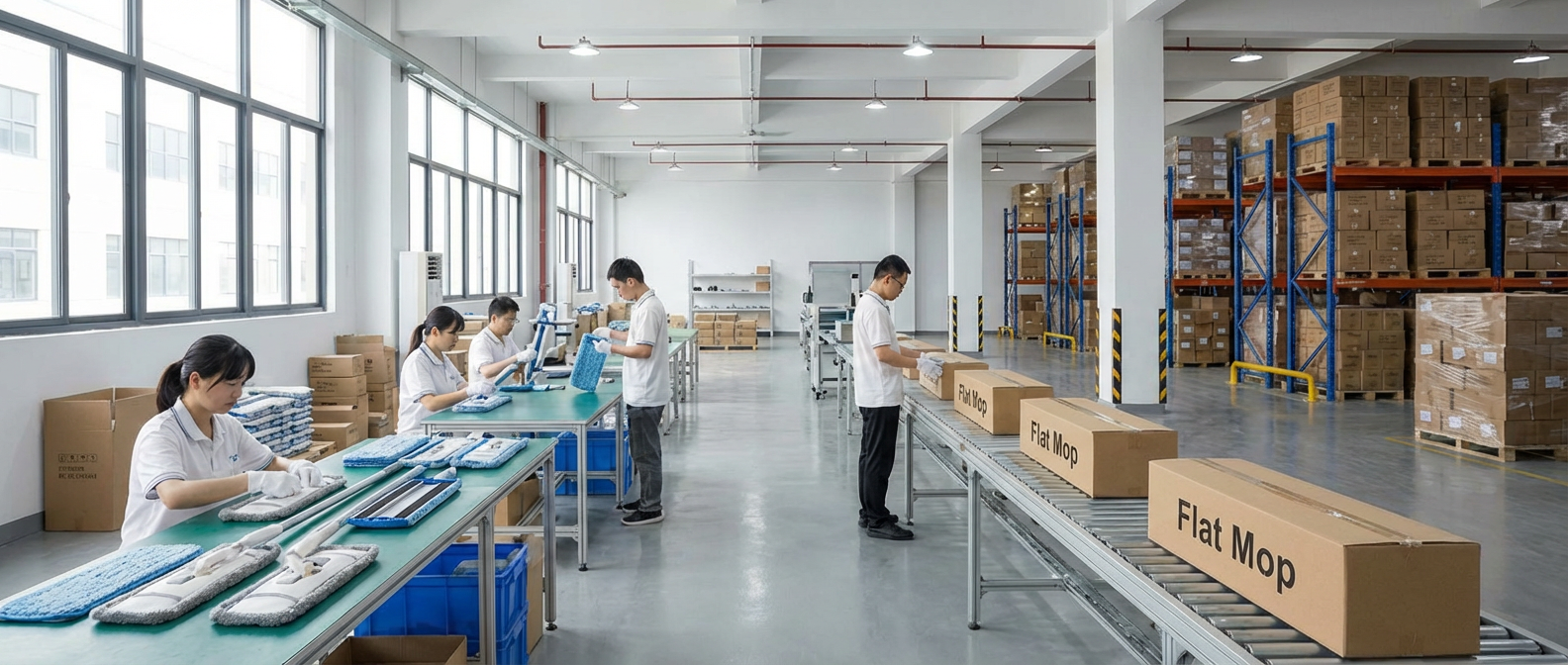 Flat Mop Warehouse and Quality Control in Action (Real-world footage)