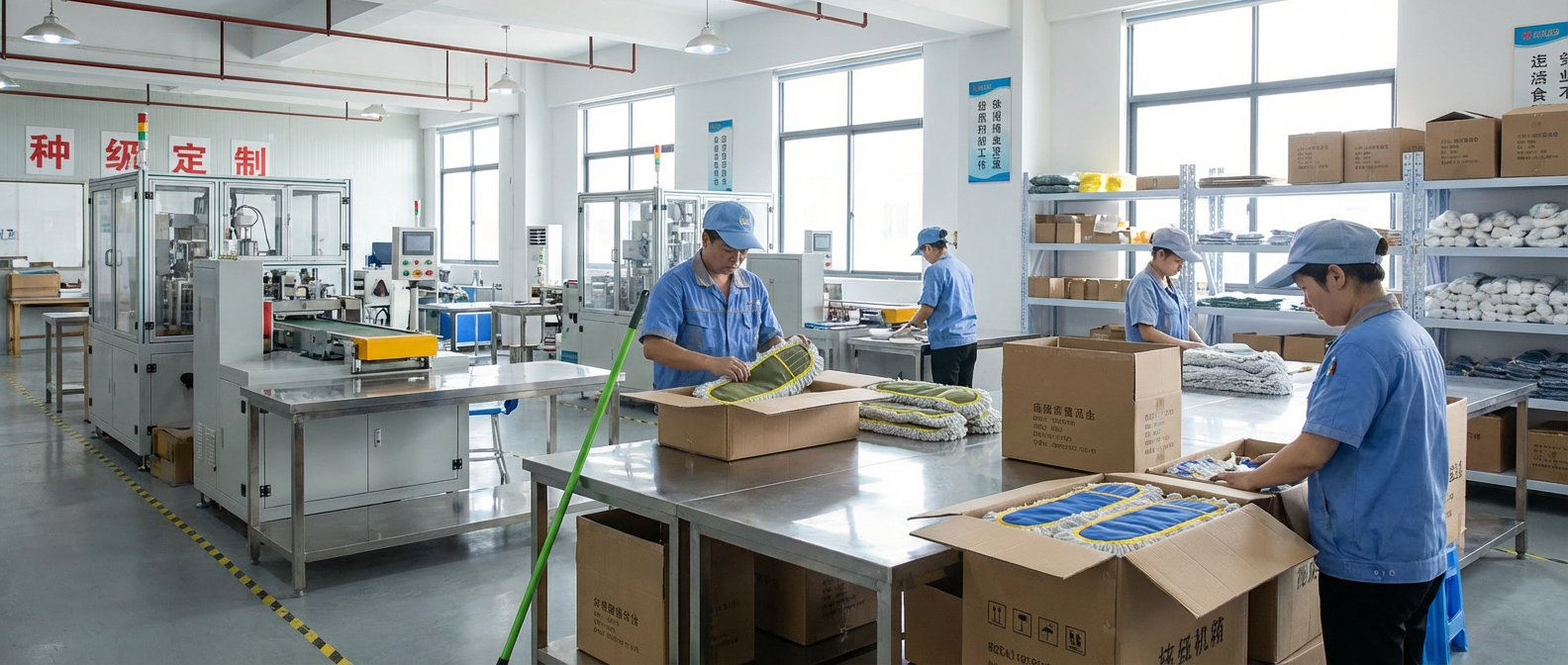 Packing and Carton-Loading Scene for Cotton Mop Heads
