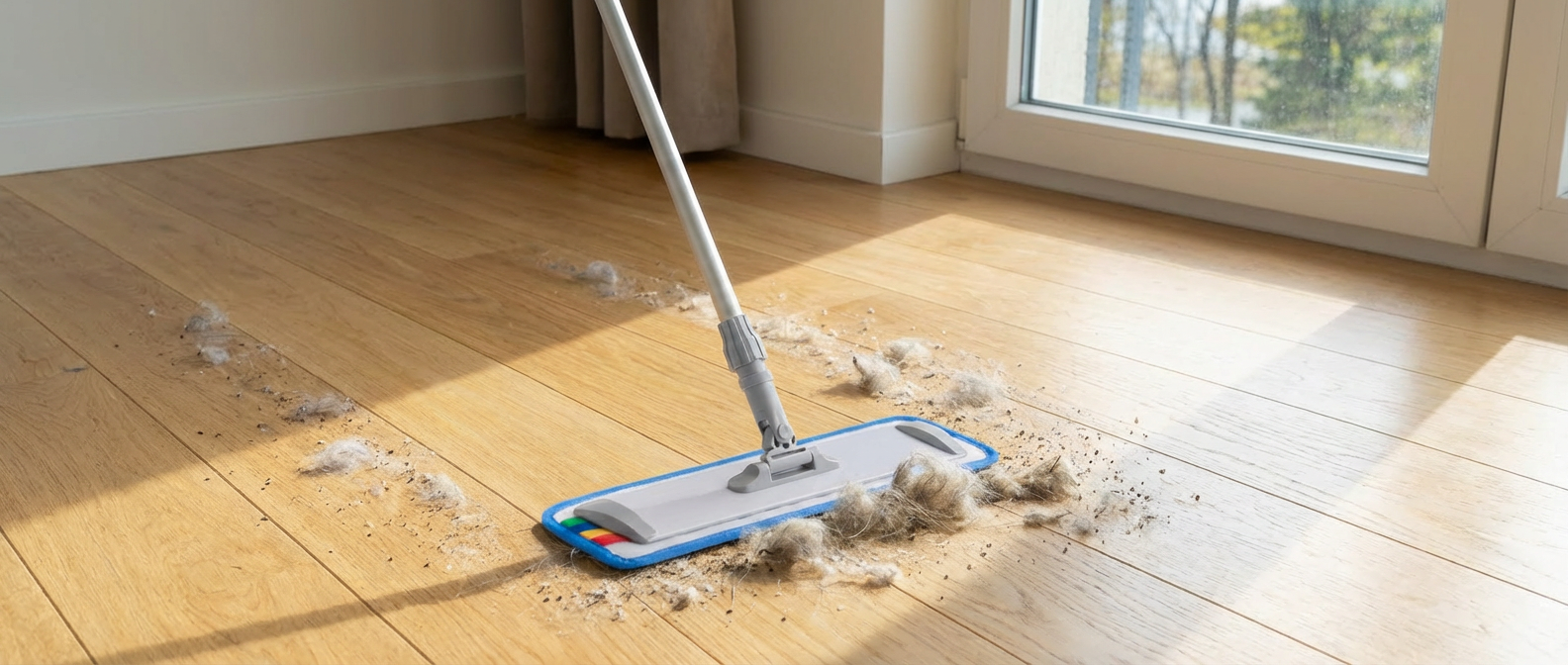 microfiber mop cleaning dusthair on floor
