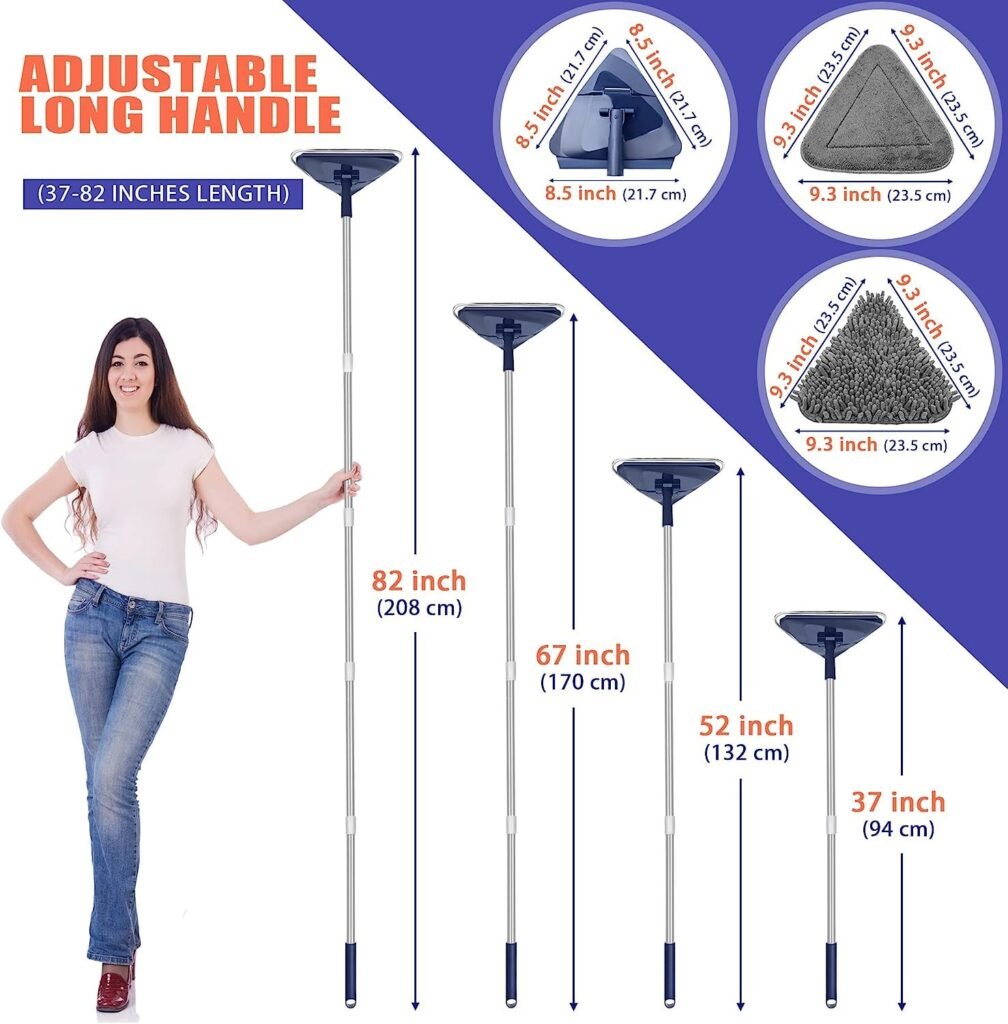 Triangle wall mop at four pole lengths: 94, 132, 170 and 208 cm
