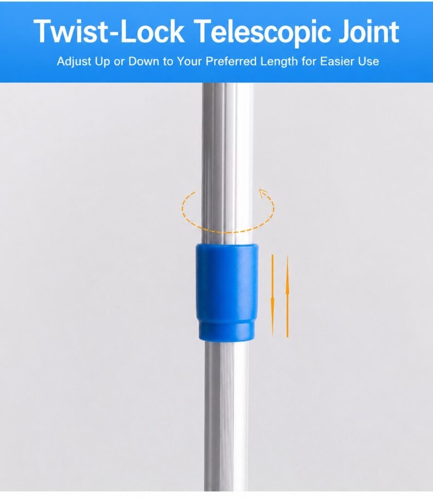 Twist-lock joint on the telescopic aluminium pole of the flat mop