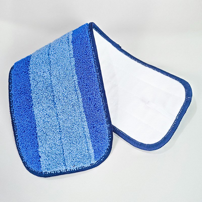 Blue-striped microfiber pad folded over to show its white hook-and-loop backing