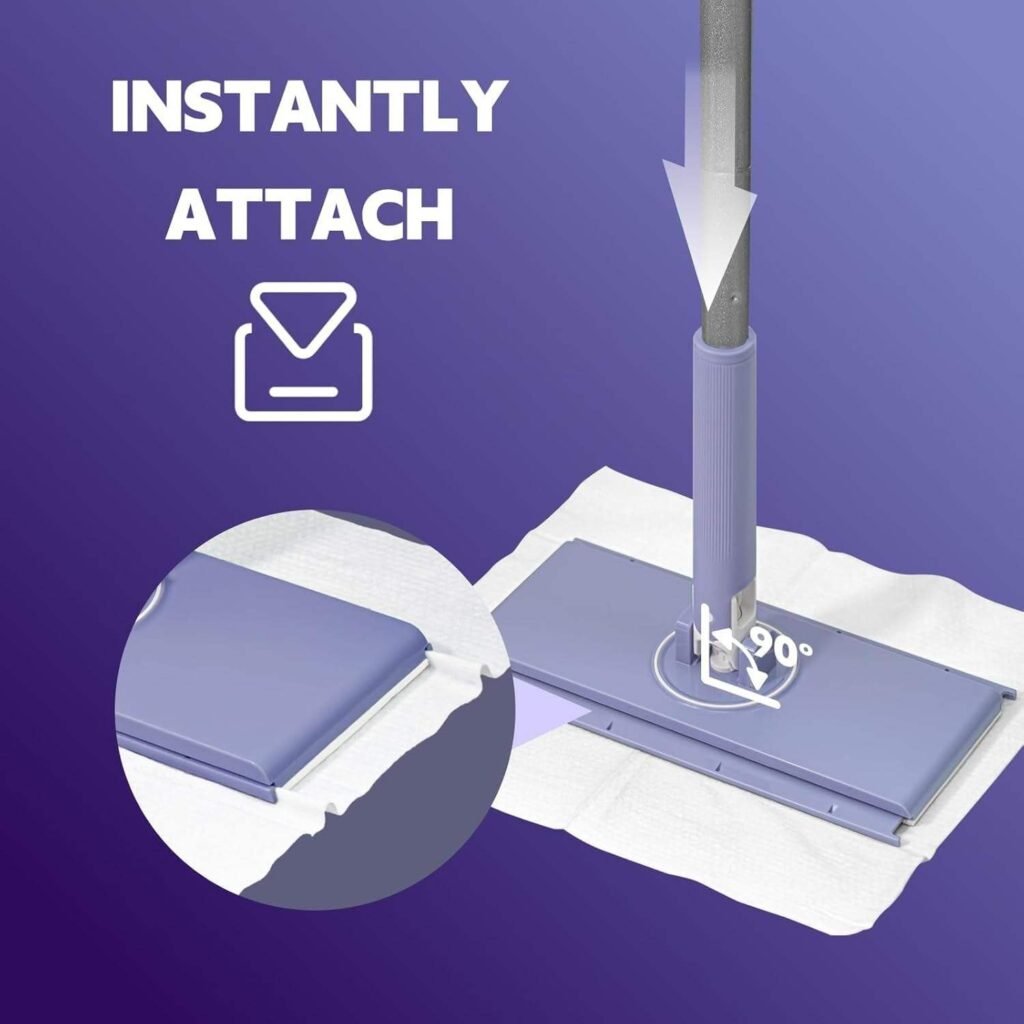 Pressing the clamp mop handle down so the head grips a white refill sheet