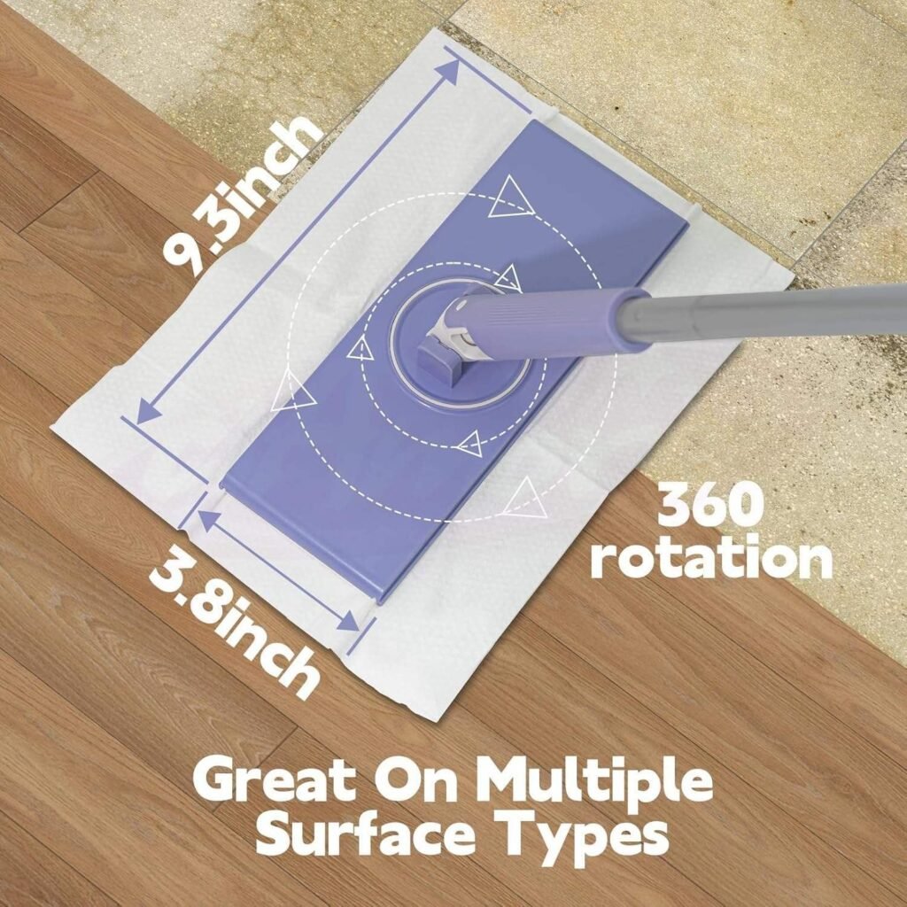 Clamp mop head on a refill sheet with 360° swivel, measured 9.3 by 3.8 inches