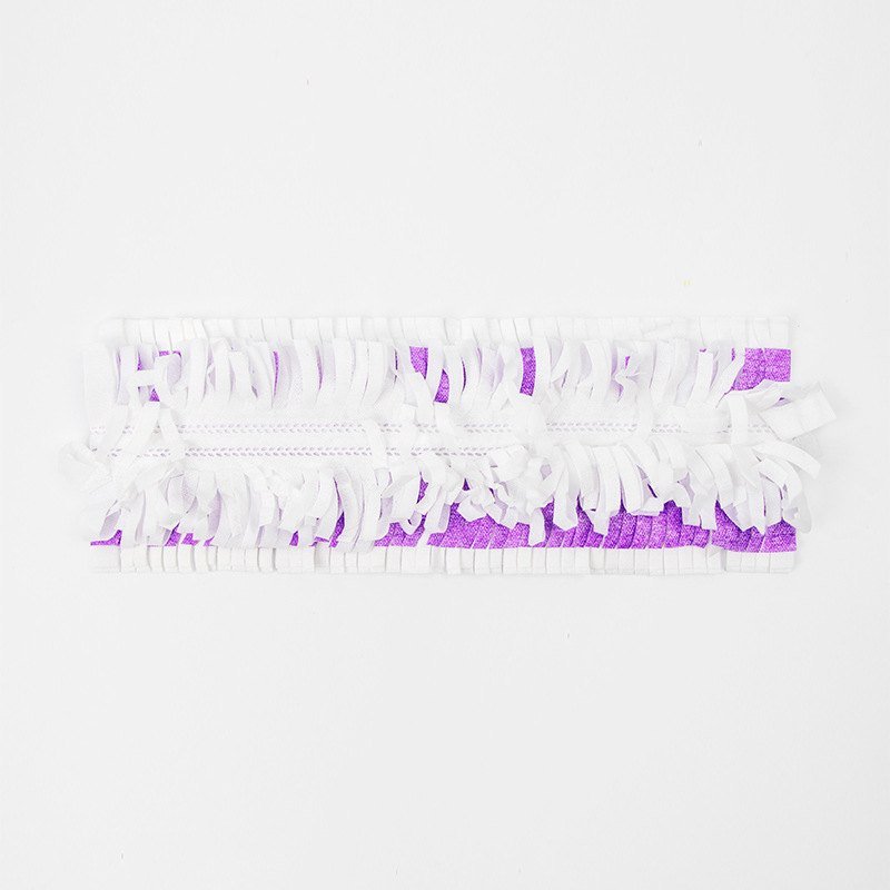 Single disposable fringed mop pad, 39 × 13.5 cm, with white and purple strips