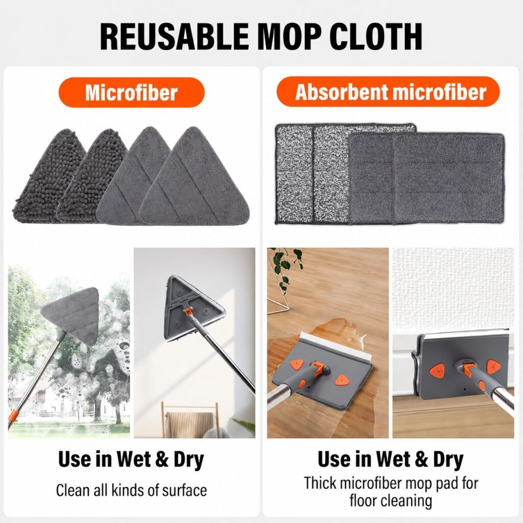 Microfiber and chenille pads for the extendable wall mop, used wet and dry