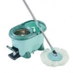 Green Foot-Pedal Spin Mop with Stainless Basket