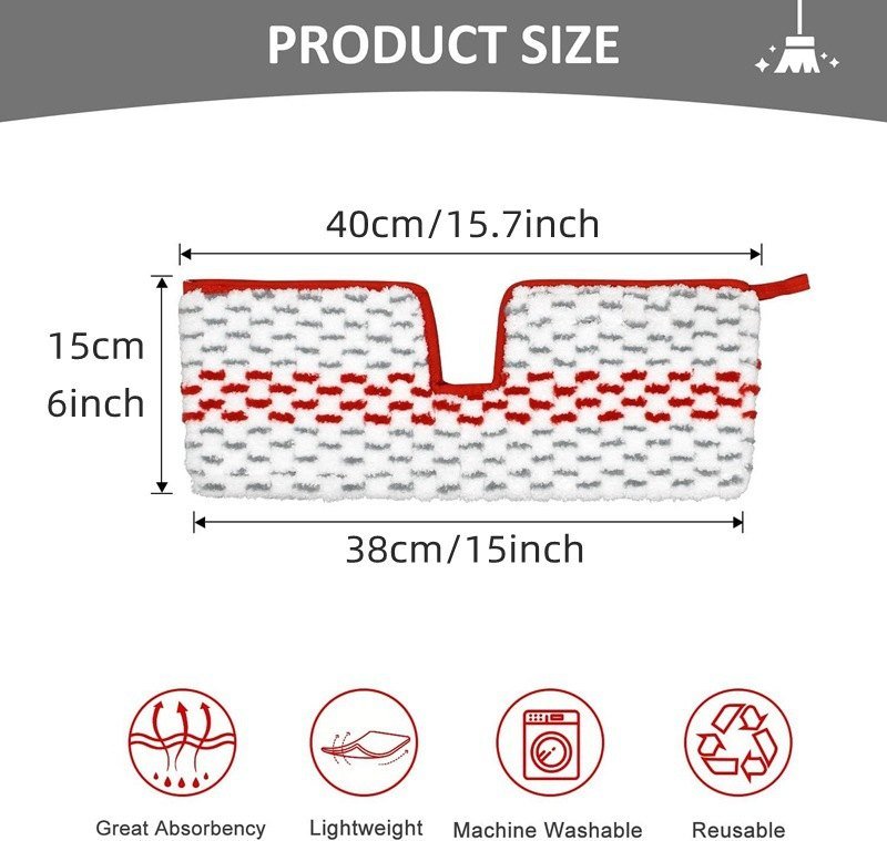 Size chart of the notched microfiber pad: 40/38 cm by 15 cm