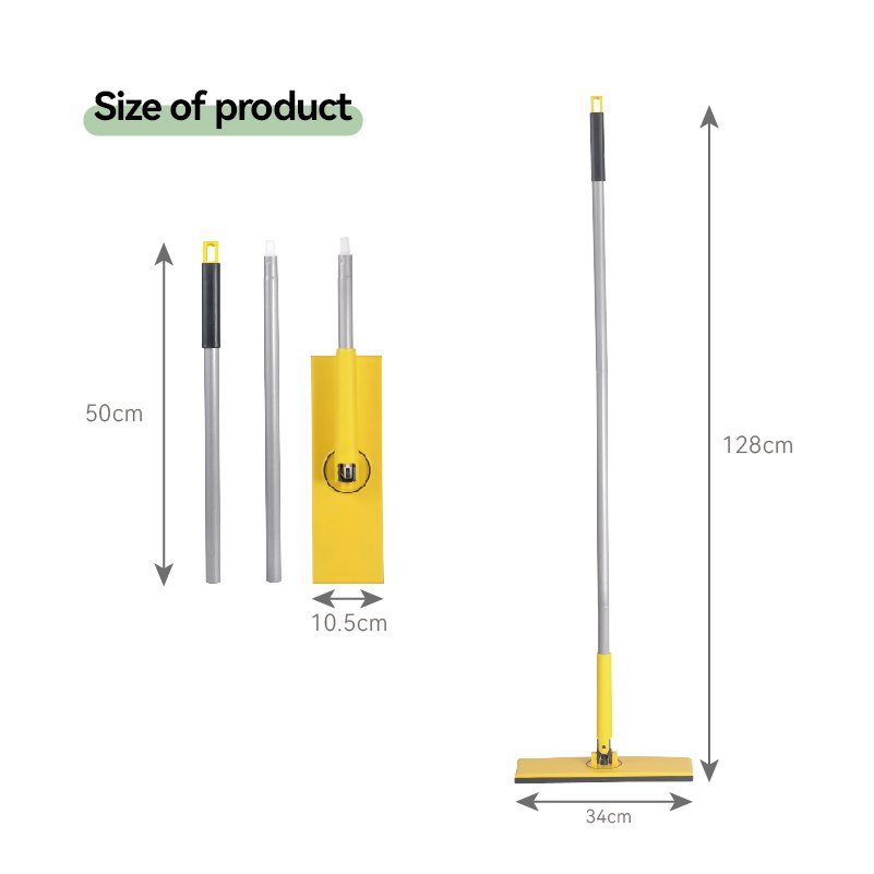 Size chart of the clamp flat mop: 34 cm plate, 50 cm sections, 128 cm height