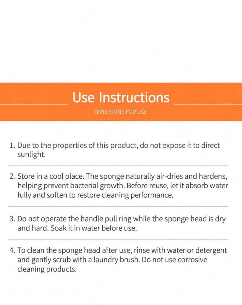Use and care instructions for the PVA folding sponge mop head