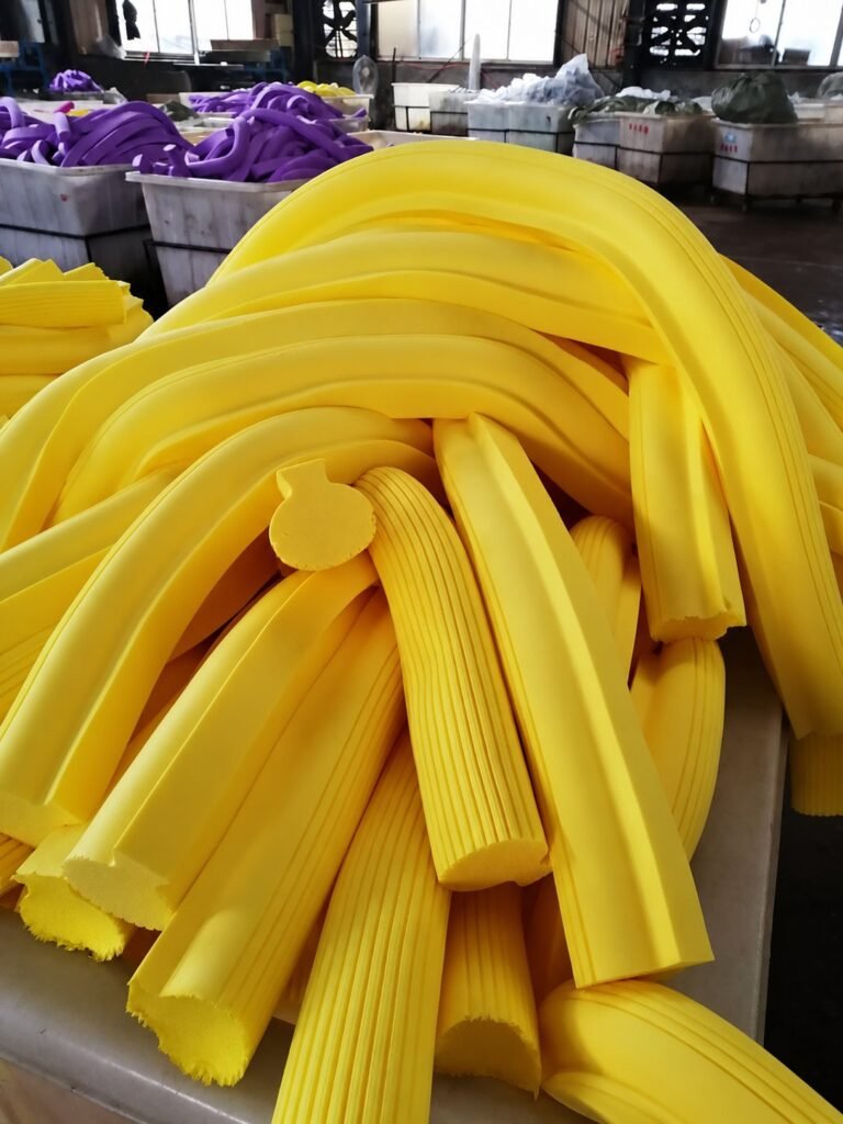 Yellow ribbed PVA sponge stock in bulk at the factory