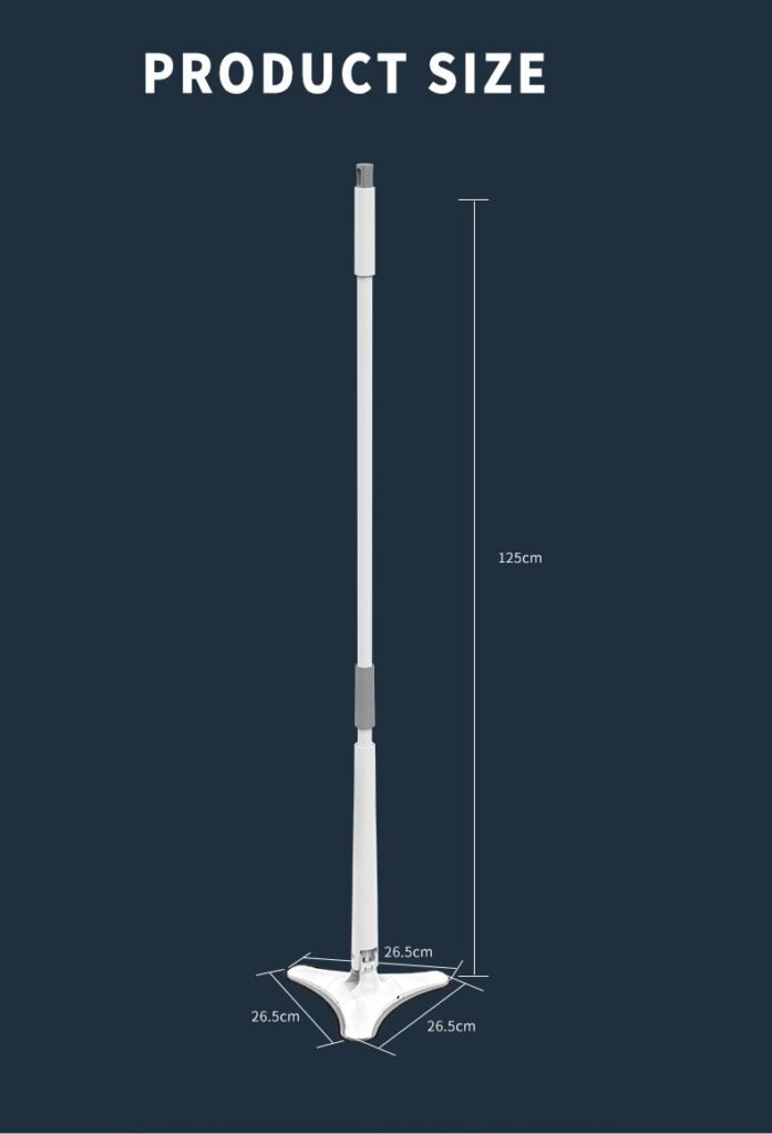 Size chart of the triangle corner mop: 125 cm height, 26.5 cm head sides