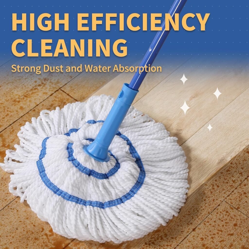 Microfiber twist mop head cleaning a stained wooden floor