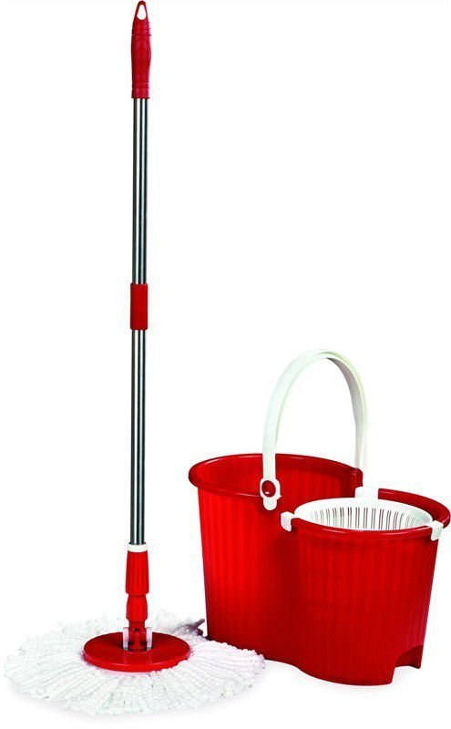 Spin mop with the red twin-tub bucket, the spin basket sitting in its own tub