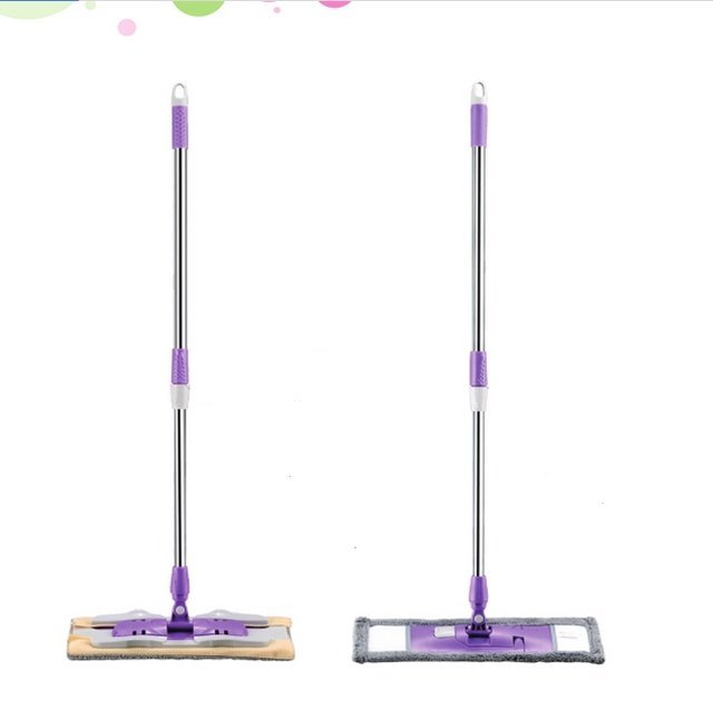 Stainless steel pole clamp flat mops fitted with a terry cloth and a grey microfiber pad