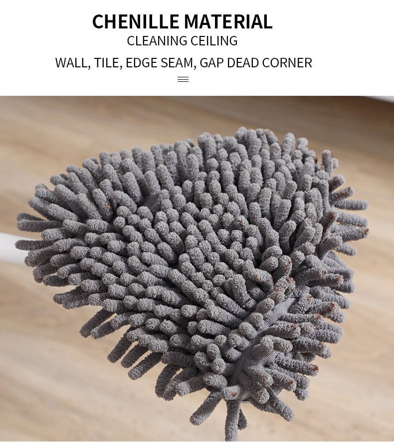 Close-up of the grey microfiber chenille cover on the triangle corner mop head