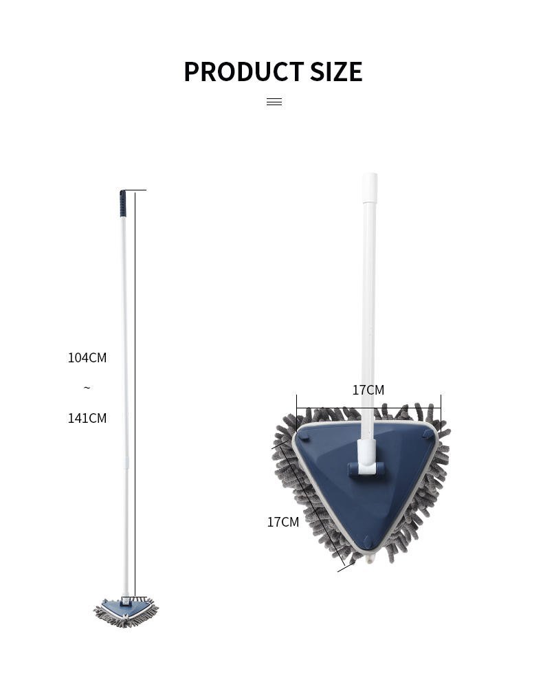 Size chart of the chenille triangle corner mop: 17 cm head, pole 104 to 141 cm