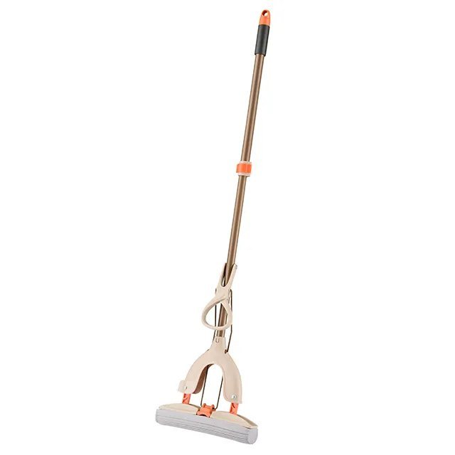 Beige version of the lever-squeeze sponge mop with a coffee pole and grey sponge
