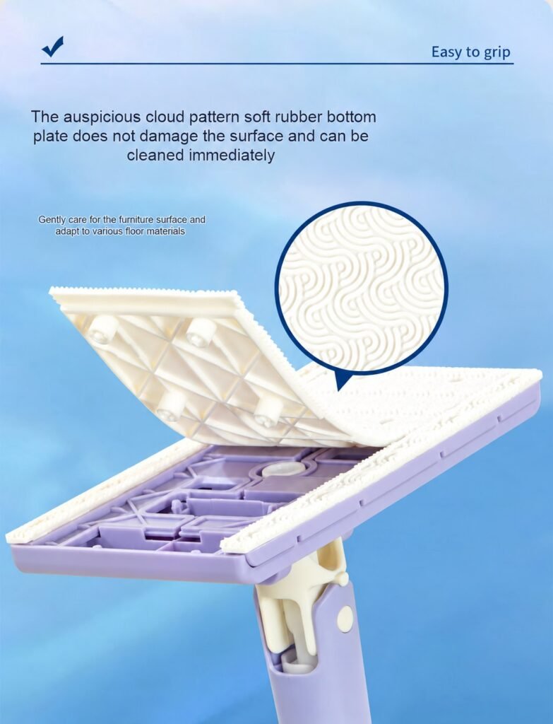 Soft rubber wave-pattern base plate of the mini towel mop folded open from the head