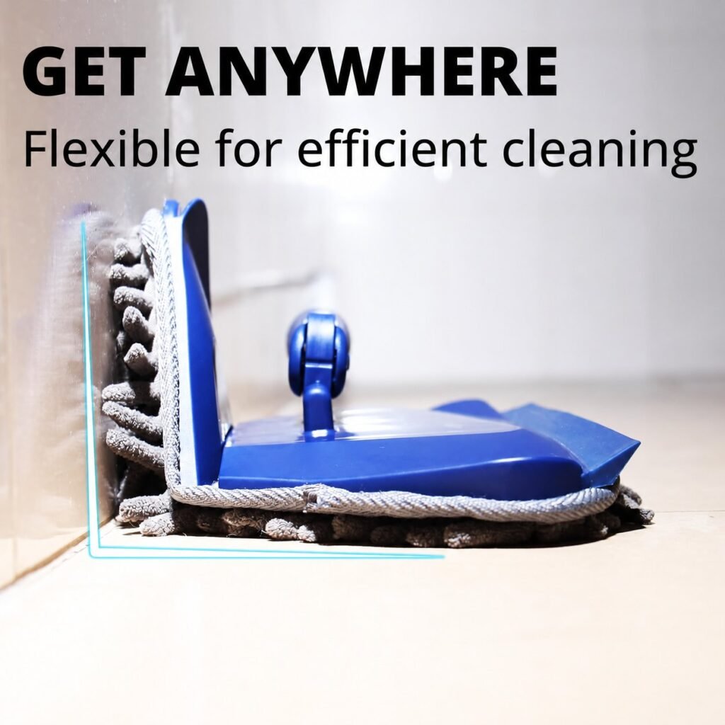 Triangle mop head with its edge folded up against the wall-floor corner