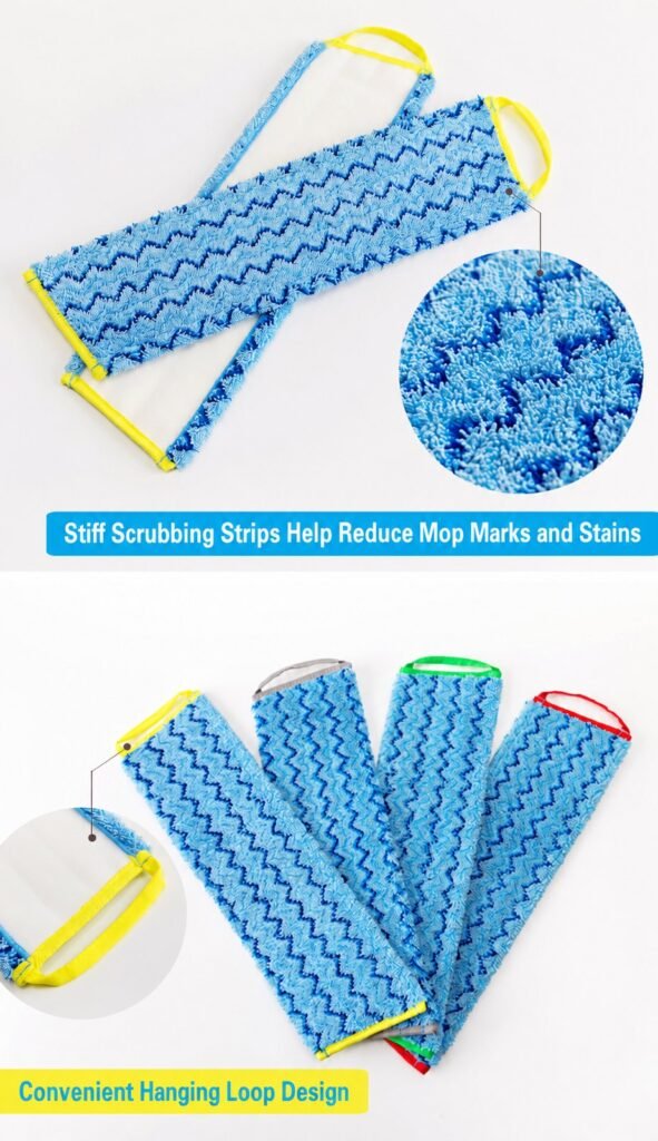 Twisted microfiber pads showing the stiff scrubbing strips and the hanging loop