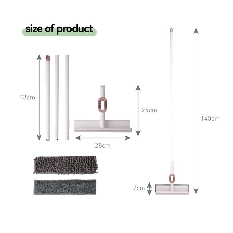 Size chart of the wall and window mop: 140 cm long, 28 cm head, 43 cm pole sections