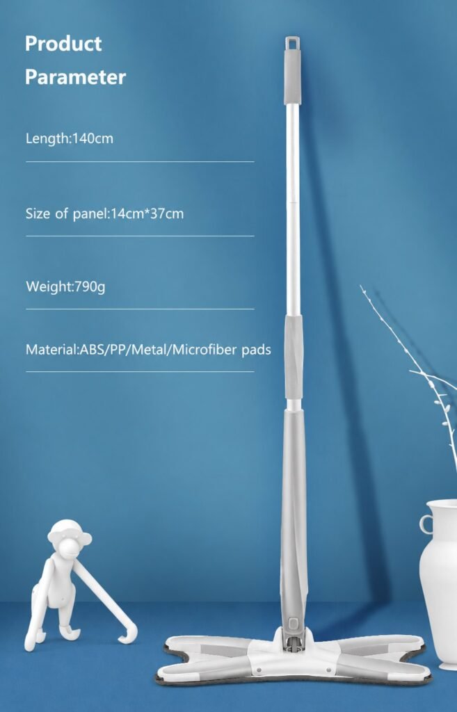 X-shaped flat mop parameters: 140 cm length, 14 × 37 cm panel, 790 g