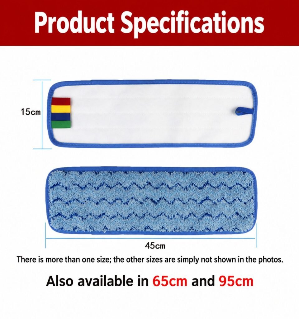 Size chart of the Z-twist microfiber mop pad: 45 cm long, 15 cm wide