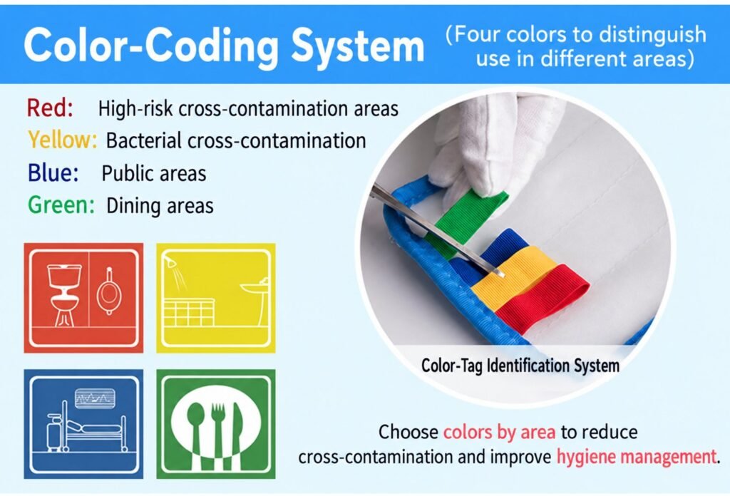 Colour-code chart for the mop pad tag, with the tag being trimmed